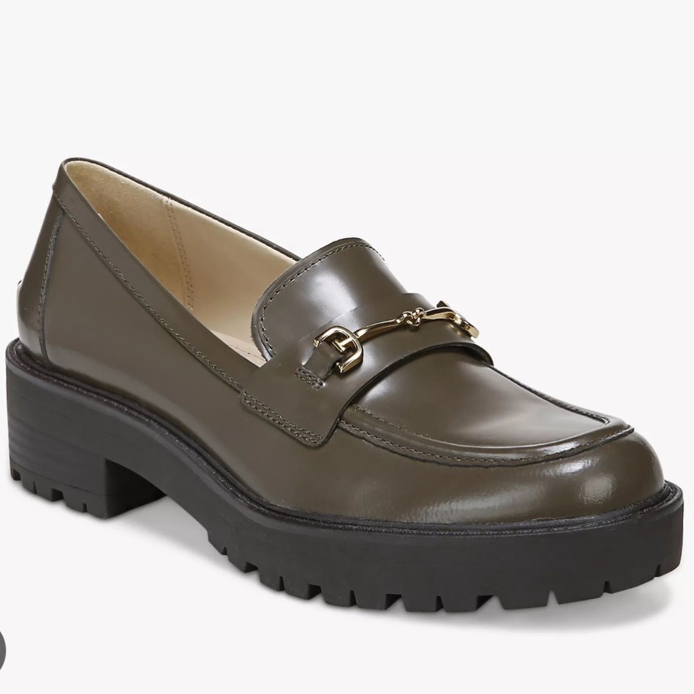 Sam Edelman Tully Lug Sole Leather Loafers Horse Bit Block Heel Green 10